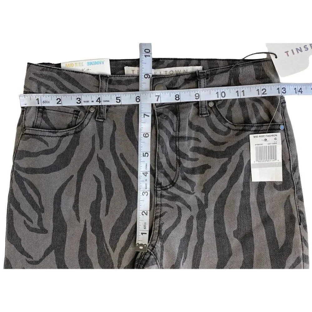 Skinny Ankle Jeans Juniors' 1 25 XS Gray Zebra Animal Print Stretchy Pockets NEW